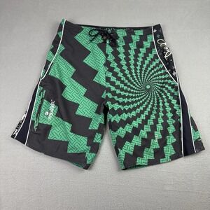 Men's Vintage O'Neill Super Freak Y2K Green Black Swim Trucks Shorts Size 36